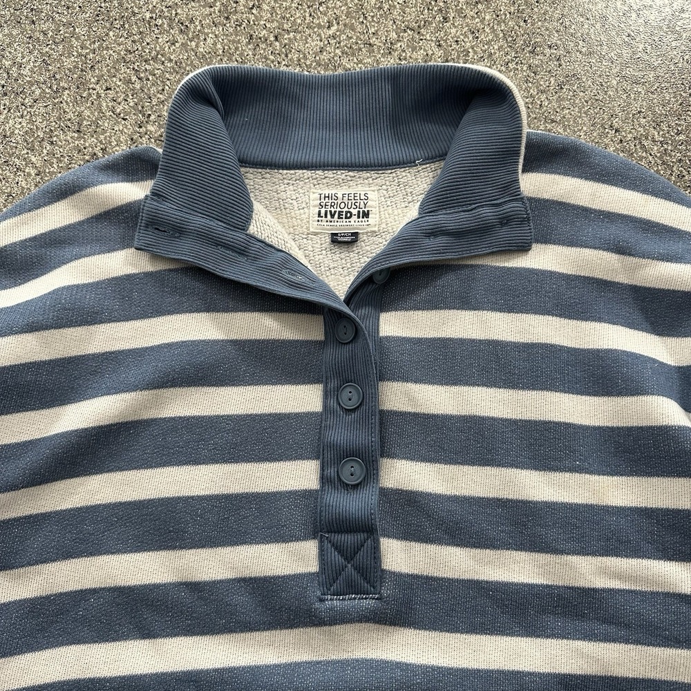 American Eagle Sweatshirt Womens S Top Big Hug Henley Striped Blue Lived In - Picture 4 of 10